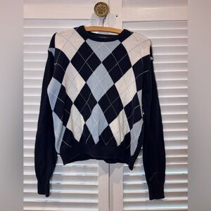 Brandy Melville Navy Argyle Cotton Sweater Classic Fit